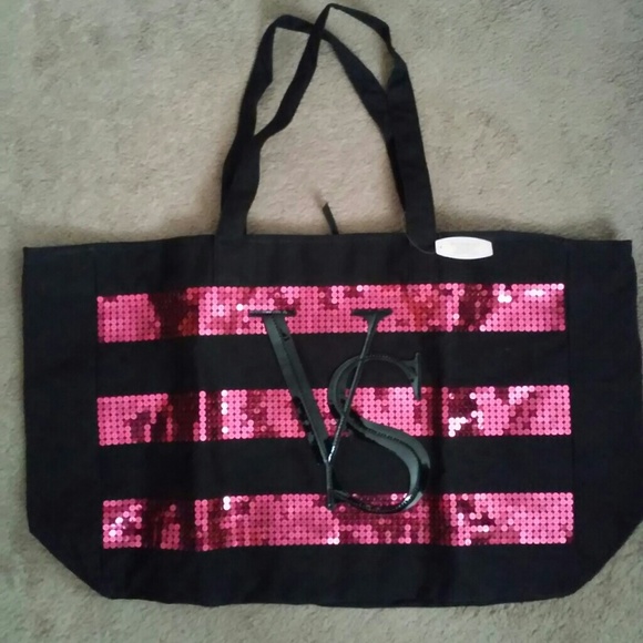 Victoria's Secret Handbags - Victoria's Secret Black w/Pink Sequin Weekend Bag